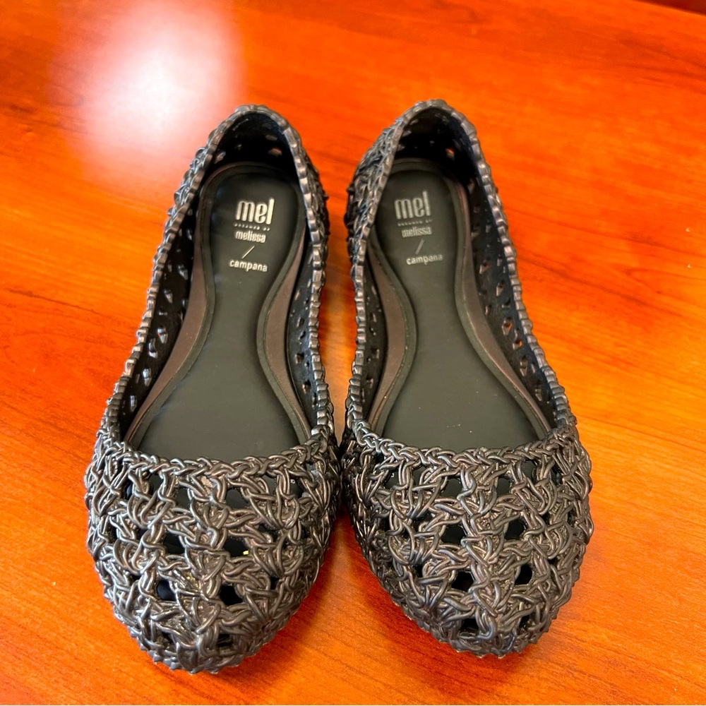 Mel by Melissa & Campana Girls Zig Zag black Copper Jelly Ballet Size 1 (U.S.) - Picture 1 of 15